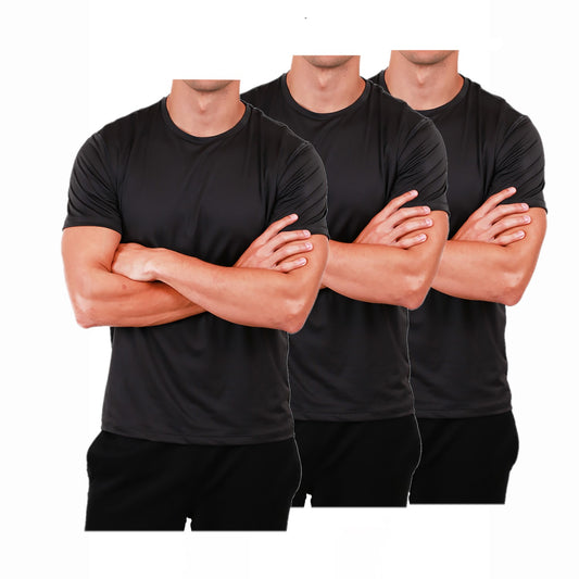 Men's Workout Short Sleeve Dry Fit Top D. Grey 3 Set