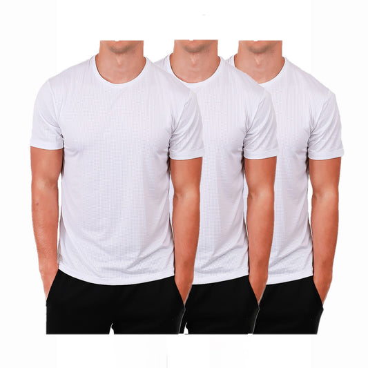 Men's Workout Short Sleeve Dry Fit Top White 3 Set