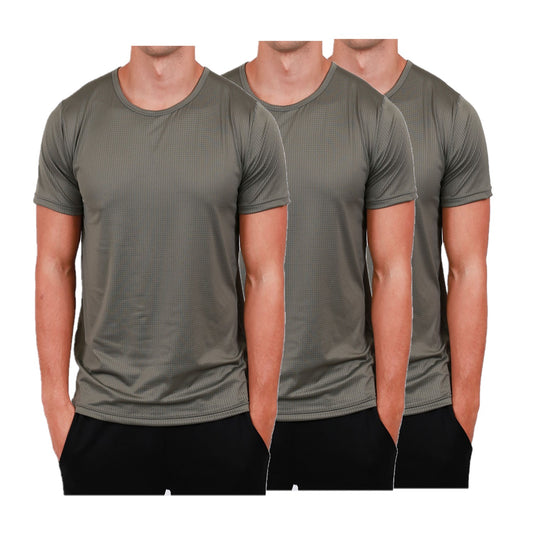 Men's Workout Short Sleeve Dry Fit Top Olive 3 Set