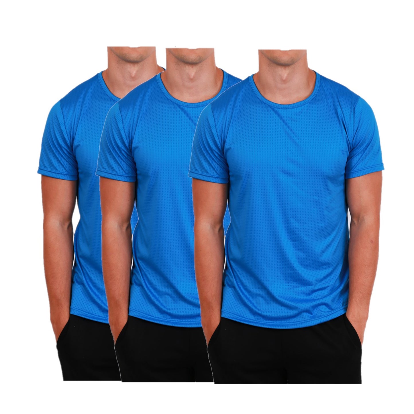 Men's Workout Short Sleeve Dry Fit Top L. Blue 3 Set